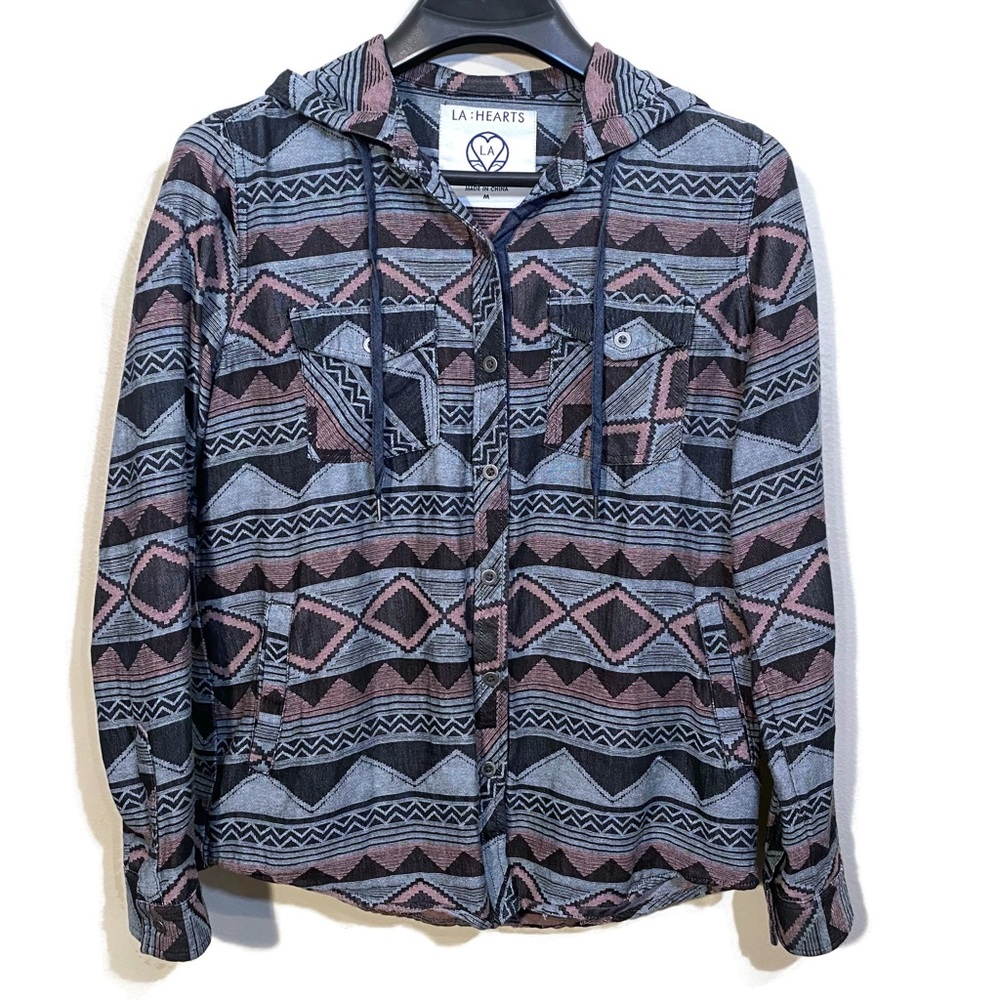 LA Hearts Tribal Hooded Button Up Size Medium